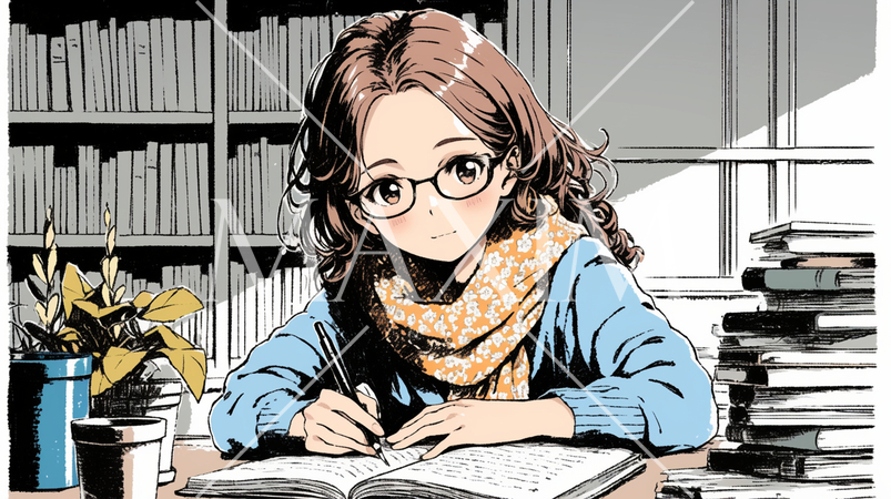 受験勉強とか残業をしている若い女性