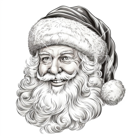 サンタクロース:白黒の線画の挿絵風
