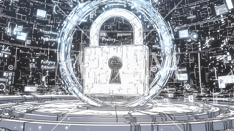 プライバシー・ポリシーやセキュリティー・ポリシーを表す堅牢な門と門番のイメージ