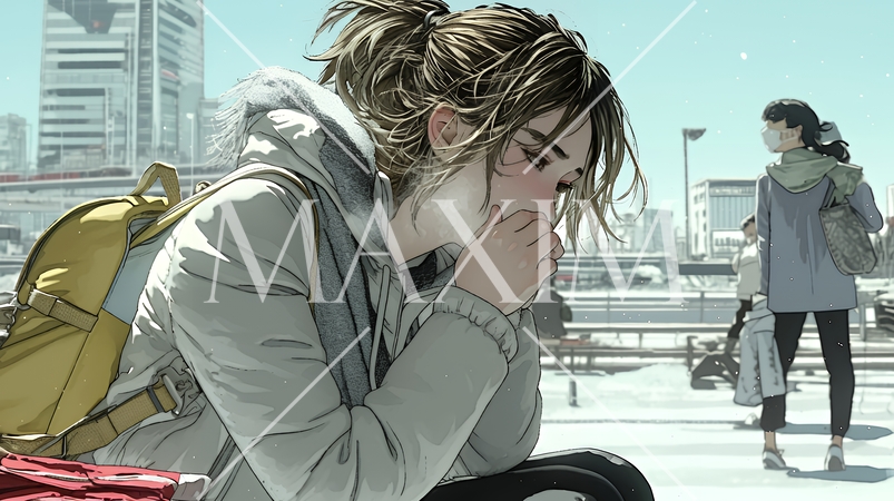 咳き込んでいる体調の悪そうな若い女性