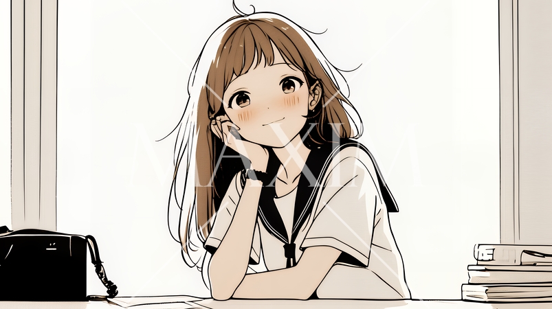 会議で発表している男性に魅了され、新しい恋の予感を抱いた若い女性（シンプルな色使い）