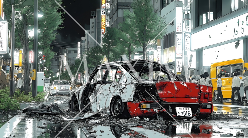 街中での自動車事故