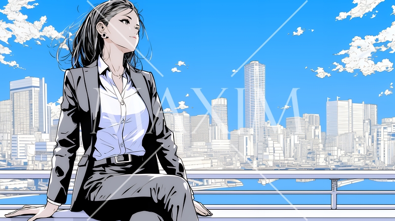 自信満々に晴天の都会の街を歩いているビジネスウーマン