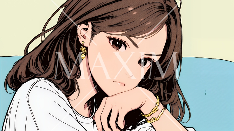 考え事をしている若い女性