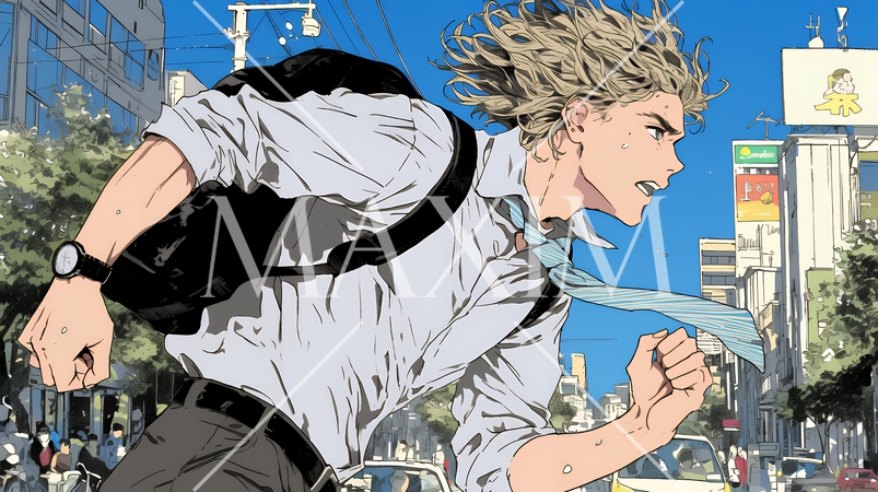 遅刻しそうで猛ダッシュをしている若い男性