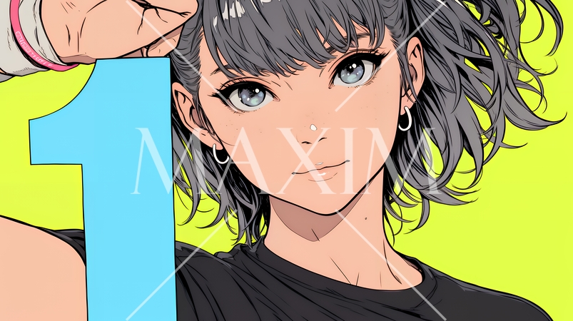 数字の「1」を掲げている若い女性