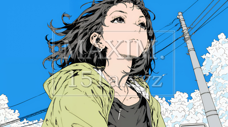 秋空を眺める若い女性のイラスト｜爽やかな秋・人物フリーイラスト（イラストID:5241793-18036）
