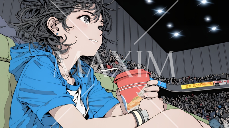 映画や演劇を鑑賞している若い女性