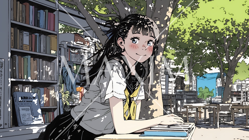 書店で本を選ぶ女子高生