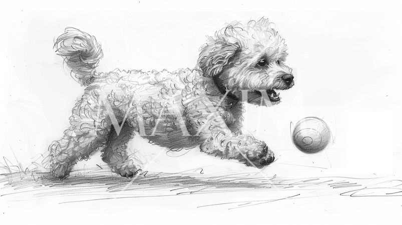 ボールで遊んでいるトイプードル