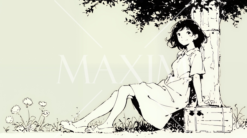 公園のベンチでひとり静かにくつろぐ若い女性（シンプルな色使い）