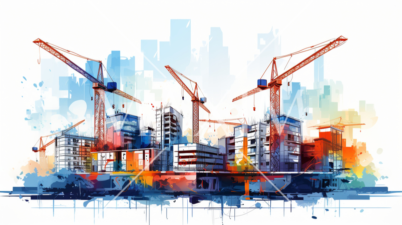 都心のビル建設現場、プロジェクト管理。