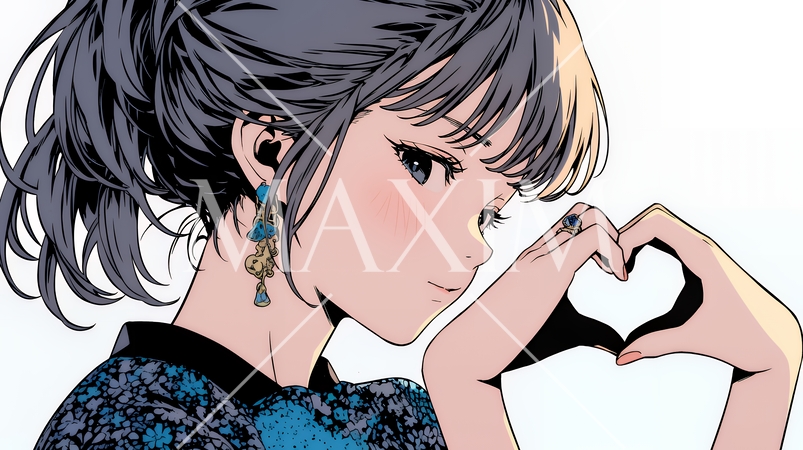 ハートマークを手で作り愛情表現をしている若い女性