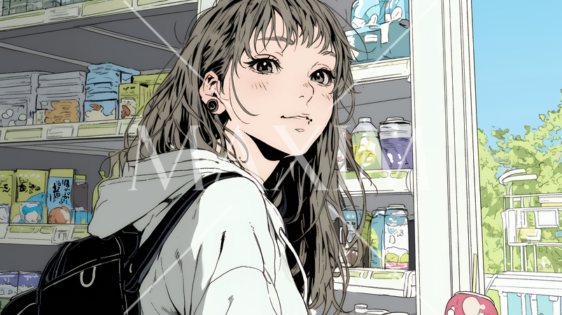 コンビニで新作スイーツを物色中の若い女性