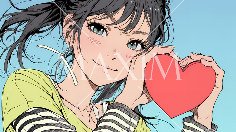 手指でハートサインを作っている若い女性