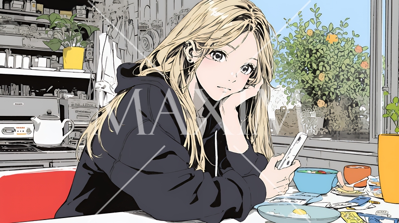 食事の最中もスマホを手放せない若い女性