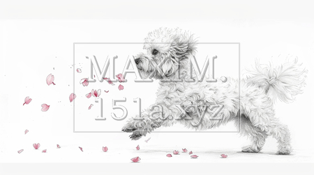 桜の花びらと戯れているトイプードル（イラストID:5269524-20406）