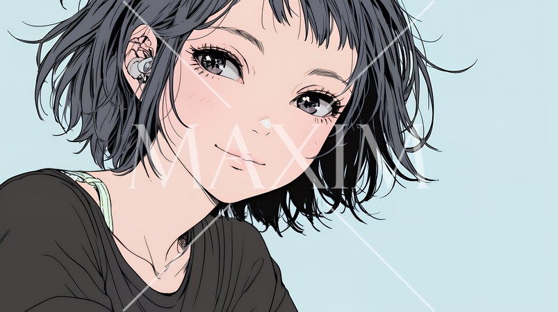 悲しげな目で微笑む（Smiling with sad eyes）若い女性