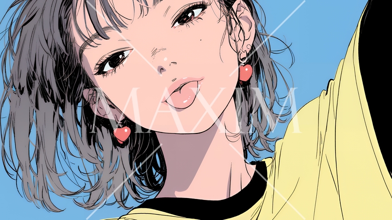 舌を出しておどけている若い女性