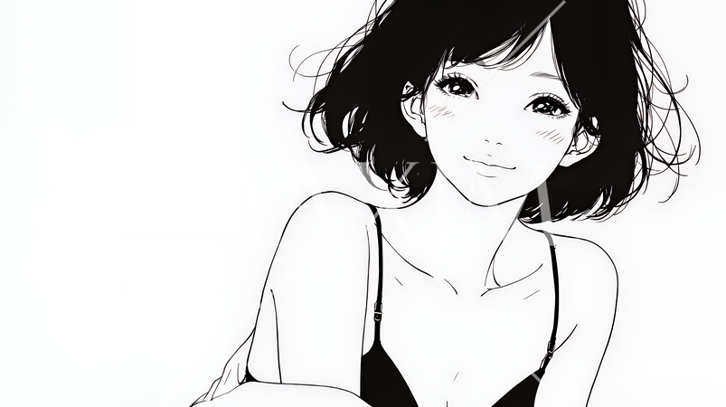 ビキニ姿の若い女性（シンプルな色使い）