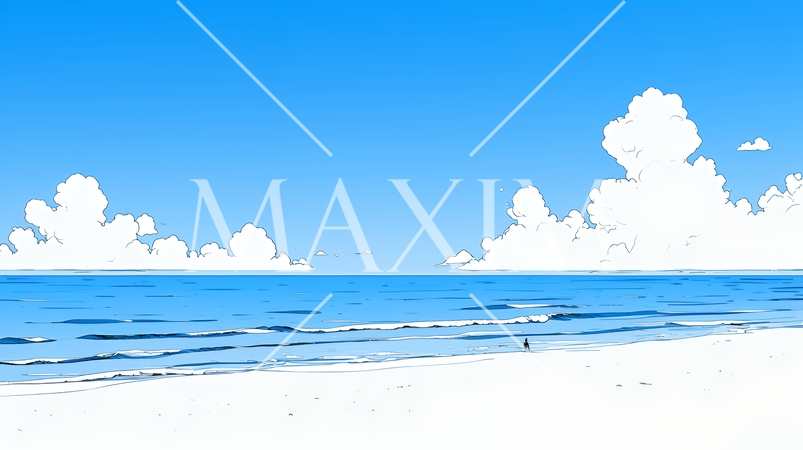 夏のビーチの風景（シンプルな色使い）