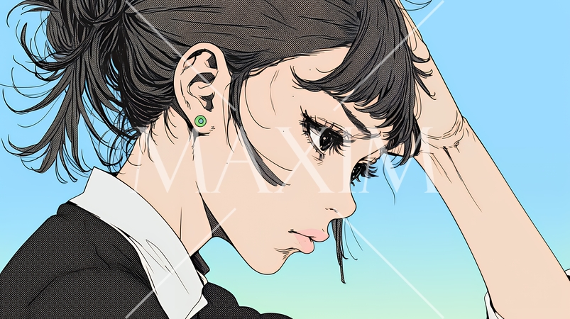 ミスやトラブルを反省して謝る若い女性｜申し訳なさそうな表情のビジネスイメージイラスト