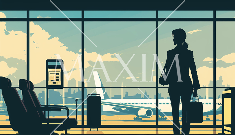 出張のため飛行場に行るビジネスウーマン