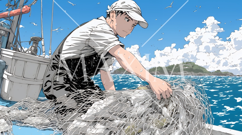 網で魚を捕っている漁師
