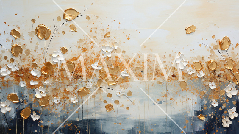 黄金色に輝く秋の雑木林の抽象画：琳派のような表現の背景画