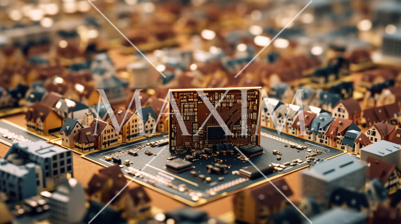 コンピュータ基板を擬似的に街並みに見立てたイメージ背景画像：精緻CG画像