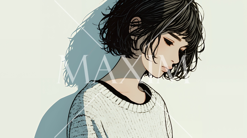 白い壁に向かって考え事をする若い女性