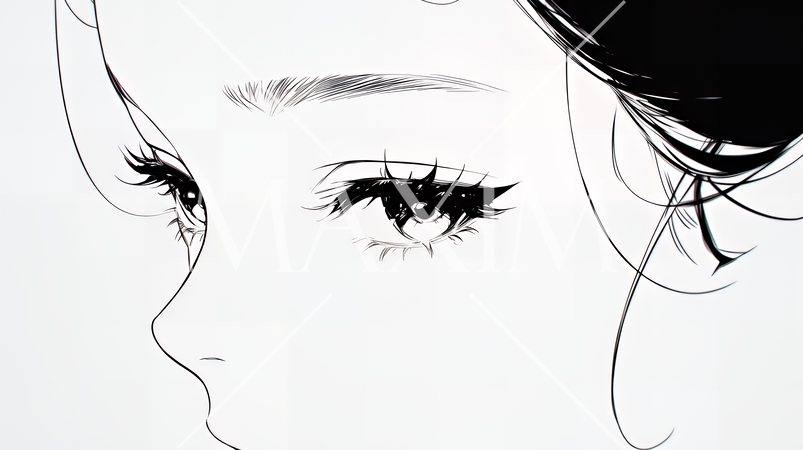 輝く瞳で見つめる好奇心旺盛な若い女性（シンプルな色使い）