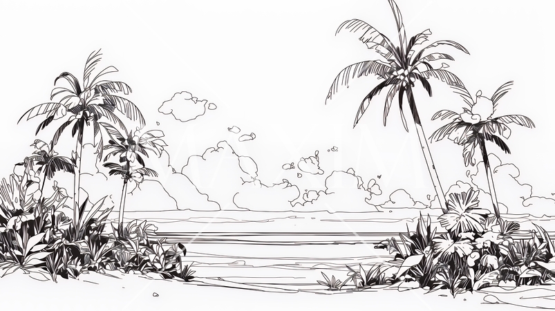 夏のビーチの風景（シンプルな色使い）