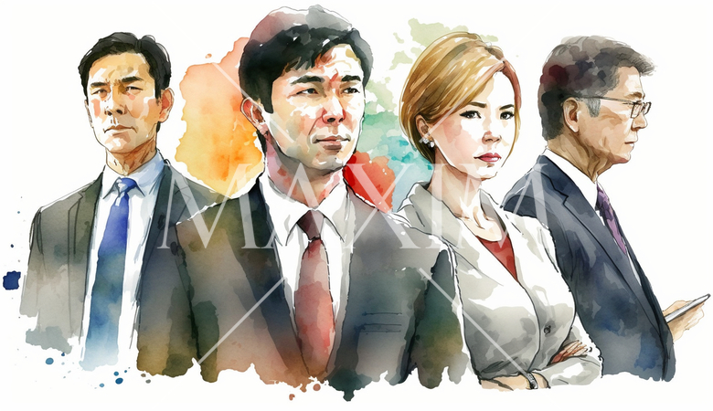 コーポレート・ガバナンス：会社のリーダーが自信を持って前を見据えて歩いていることで表現