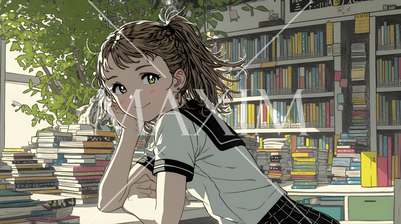 書店で本を選ぶ女子高生