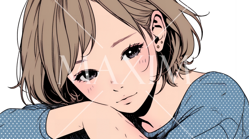 お茶目な（生意気な表情をした遊び心のある）若い女性