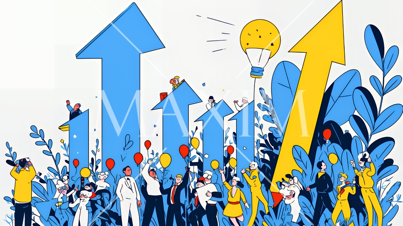 上昇グラフで会社の成長を表すビジネスチーム｜企業発展と成功のビジネスコンセプト