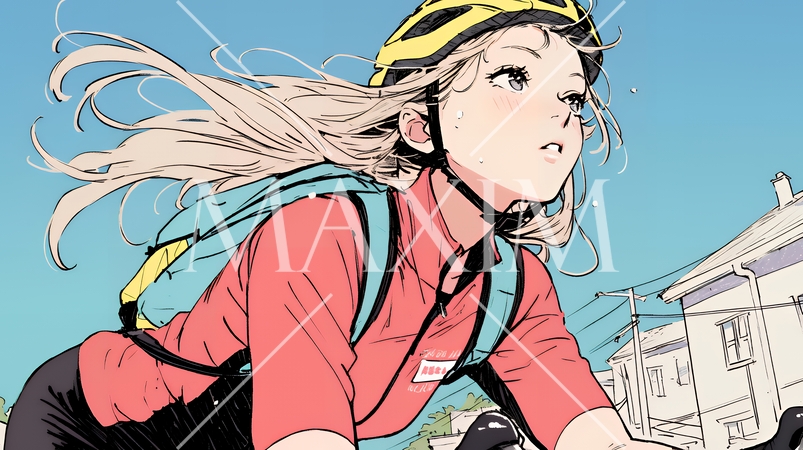 自転車ロードレースに出場している若い女性