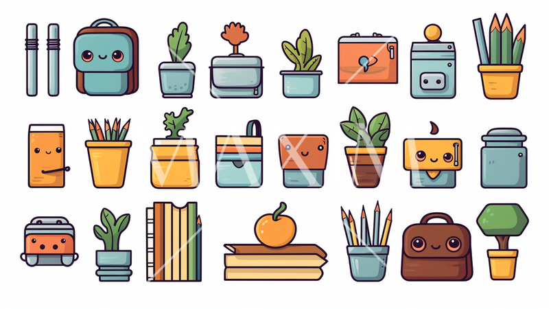 事務机周りの品々のアイコンのリファレンス