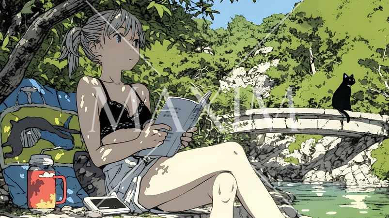 デジタルデトックス：電子機器から解放され、自然の中で読書を楽しむ女性