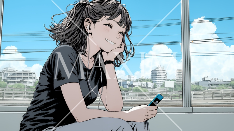 嬉しそうな表情でスマホを使っている女性