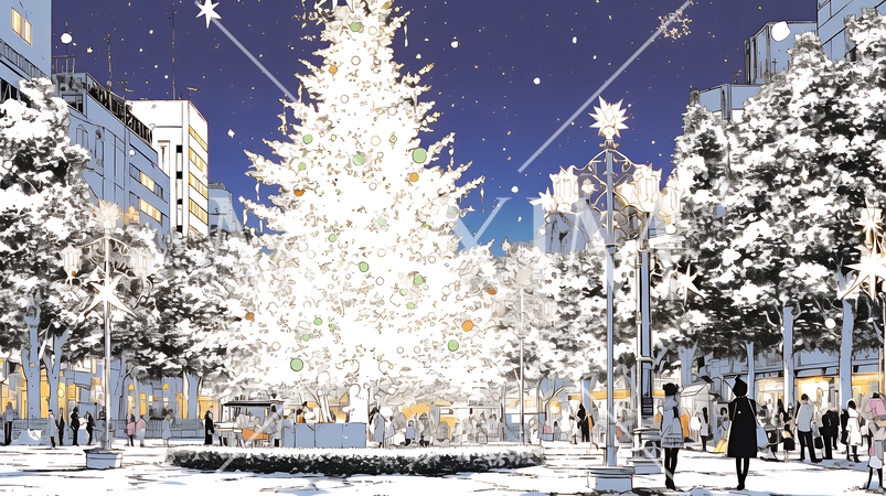 ホワイトクリスマスの都会の夜