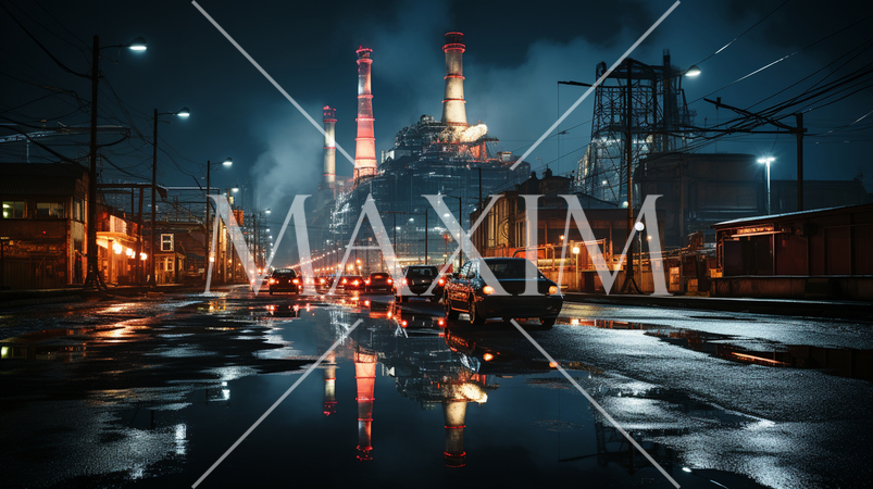 夜のコンビナートの夜景