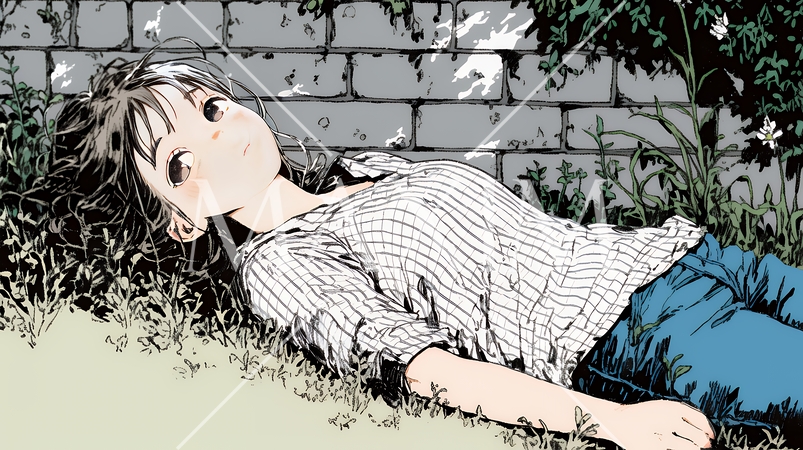 心地よさそうに地面に身を横たえる若い女性