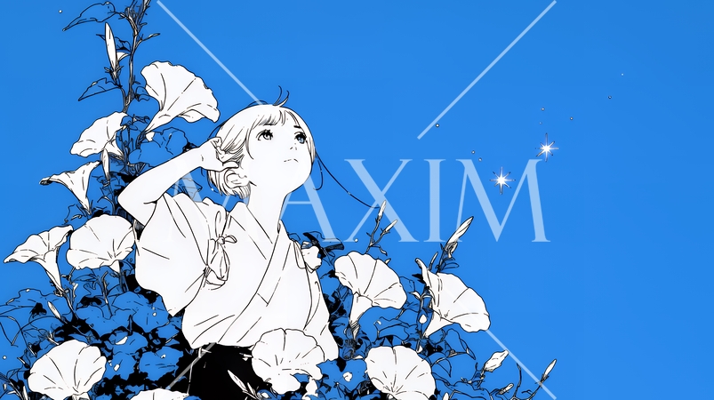 アサガオと若い女性