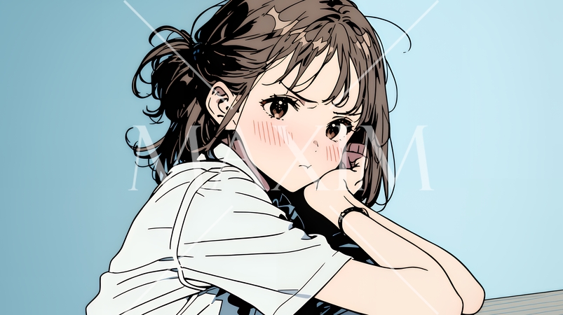 「ふん！」という表情でそっぽを向いている制服を着た女子高生