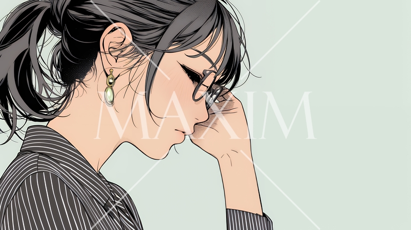 ミスやトラブルを反省して謝る若い女性｜申し訳なさそうな表情のビジネスイメージイラスト