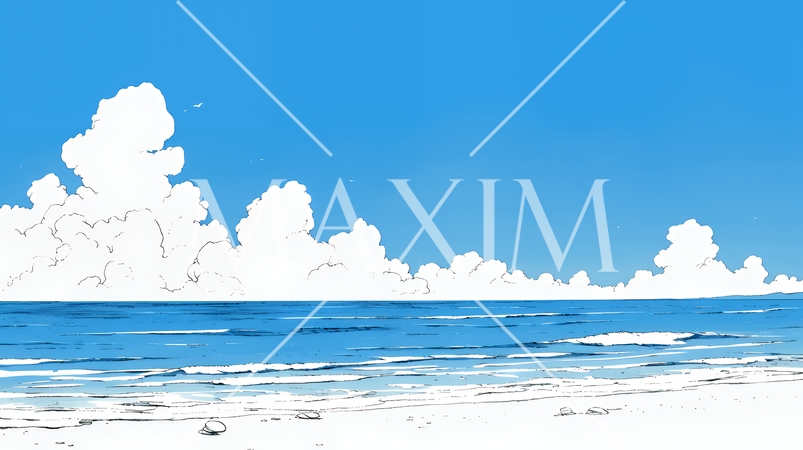 夏のビーチの風景（シンプルな色使い）