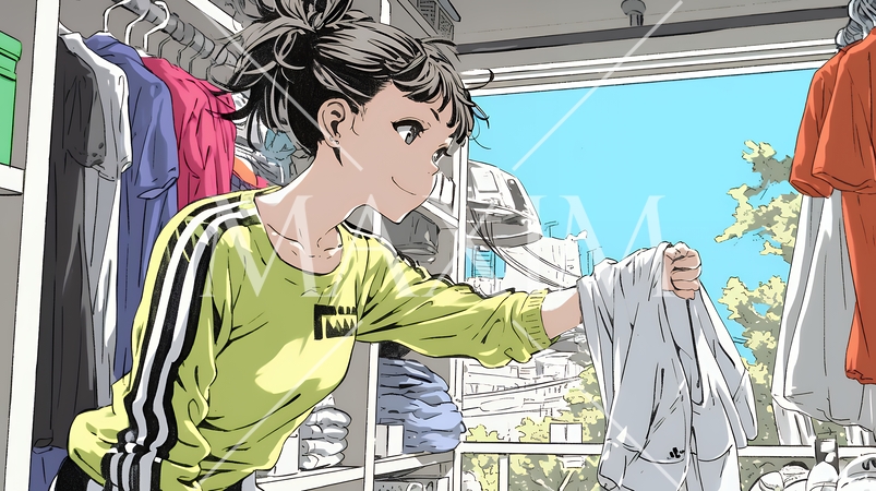 着ていく服をクローゼットから選ぶ若い女性