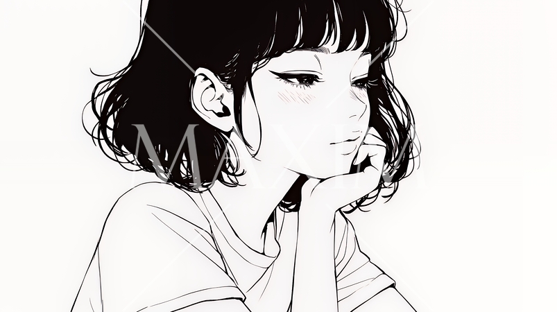 ため息をつく若い女性（シンプルな色使い）